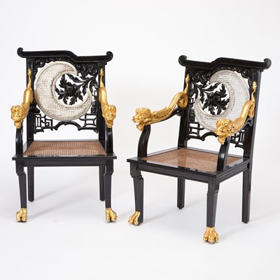 Lot 177 - Suite of Chinese Style Ebonized and Parcel Gilt Furniture