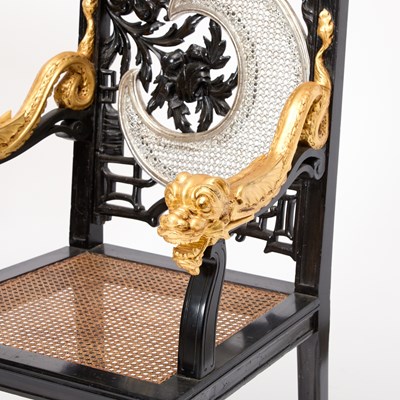 Lot 177 - Suite of Chinese Style Ebonized and Parcel Gilt Furniture