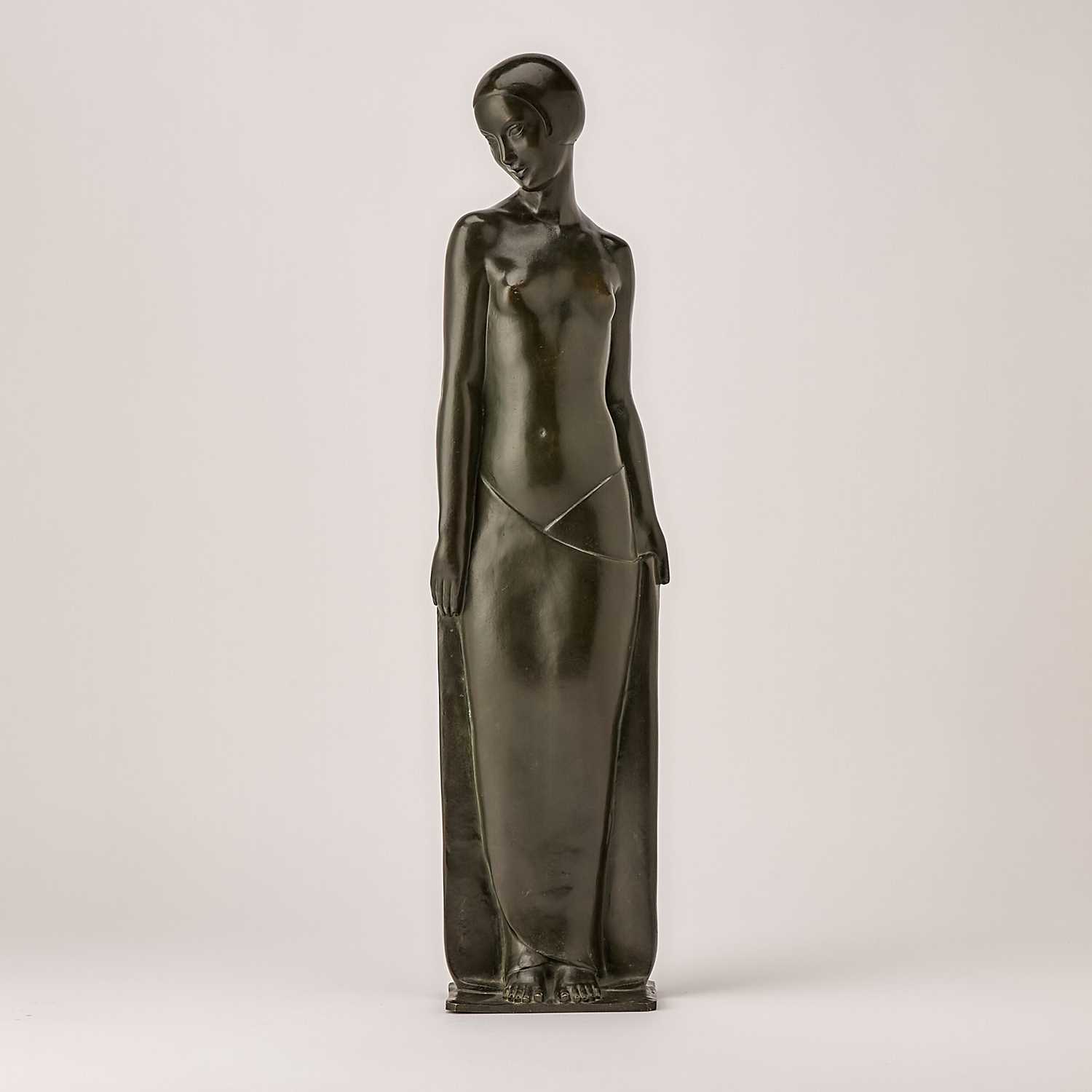 Lot 334 - French Art Deco Dark Green Patinated Bronze Figure of a Young Woman Entitled 'Odalisque'