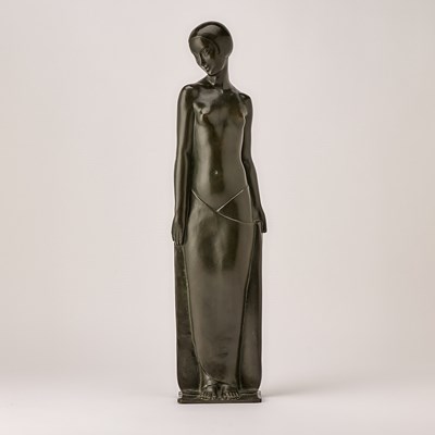 Lot 334 - French Art Deco Dark Green Patinated Bronze Figure of a Young Woman Entitled 'Odalisque'