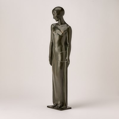 Lot 334 - French Art Deco Dark Green Patinated Bronze Figure of a Young Woman Entitled 'Odalisque'