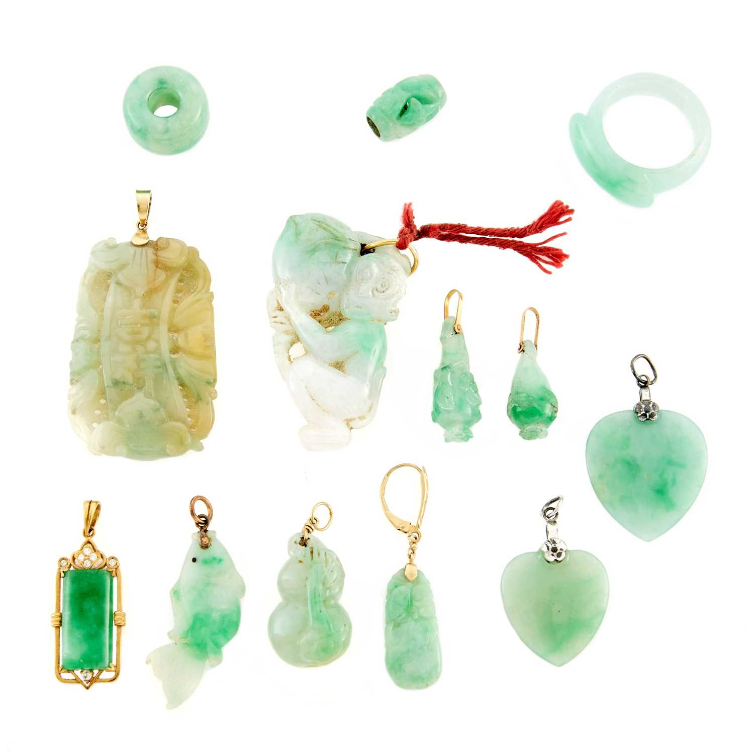 Lot 2214 - Group of Carved Jade Charms, Pendants and Ring
