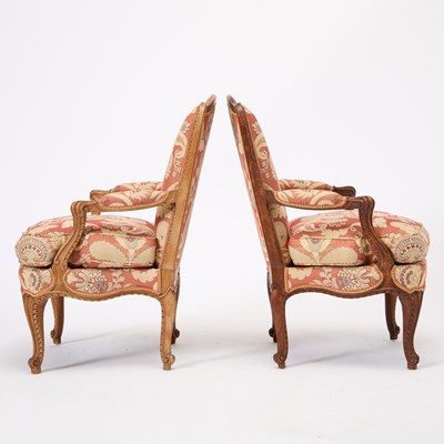 Lot 241 - Pair of Louis XV Style Carved Walnut Fauteuils
