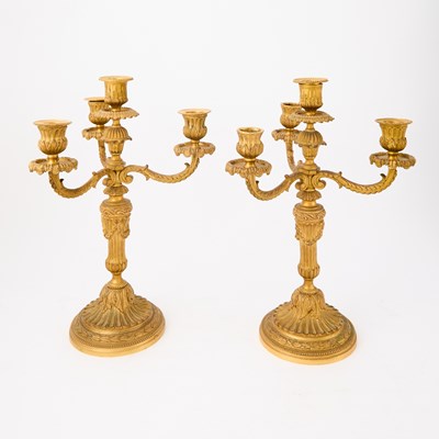 Lot 177 - Pair of Louis XVI Style Gilt-Metal Four-Light Candelabra