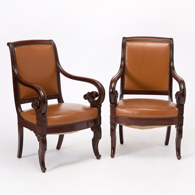 Lot 231 - Pair of Louis Phillipe Style Leather Upholstered Mahogany Armchairs