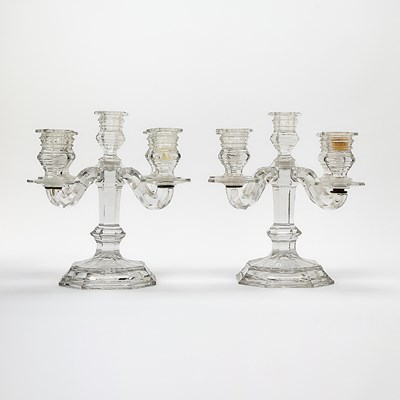 Lot 146 - Pair of Baccarat Glass Five-Light Candelabra