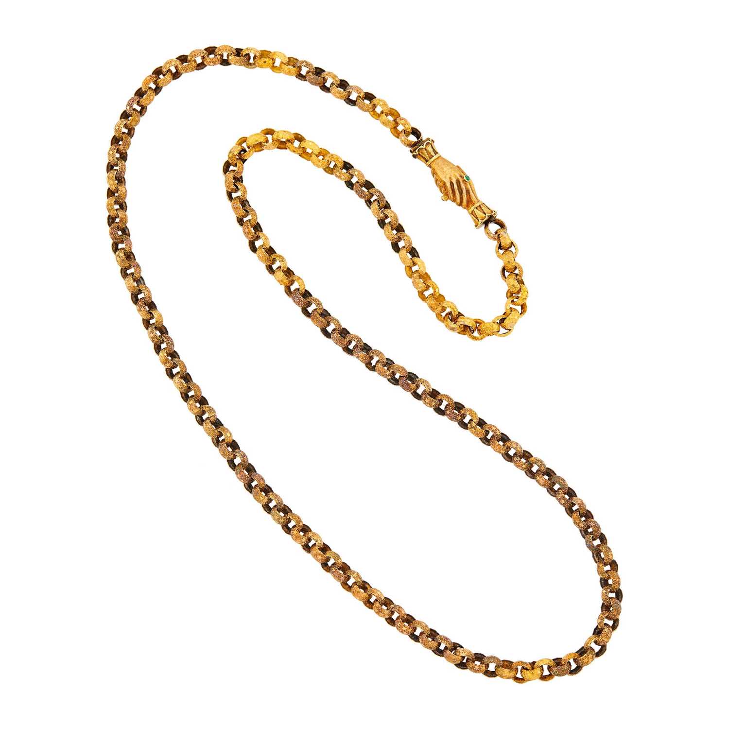 Lot 1076 - Long Antique Gold Muff Chain Necklace