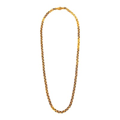 Lot 1076 - Long Antique Gold Muff Chain Necklace