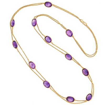 Lot 2016 - Long Gold and Amethyst Chain Necklace
