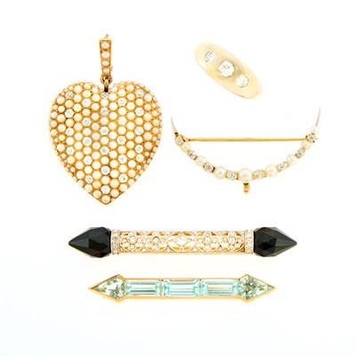 Lot 2173 - Group of Antique Gold, Pearl, Diamond and Aquamarine Jewelry