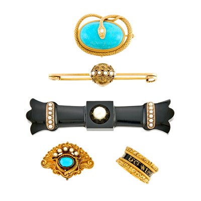 Lot 2154 - Group of Antique Gold, Low Karat Gold, Gilt-Metal, Turquoise and Pearl Jewelry