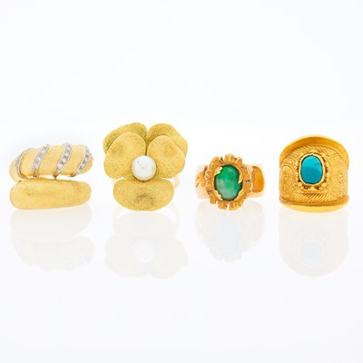 Lot 2293 - Four High Karat Gold, Yellow and White Gold, Low Karat Rose Gold and Gem-Set Rings