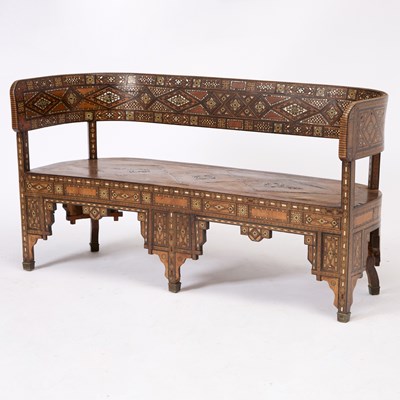 Lot 295 - Syrian Mother-of-Pearl and Bone Inlaid Walnut Bench