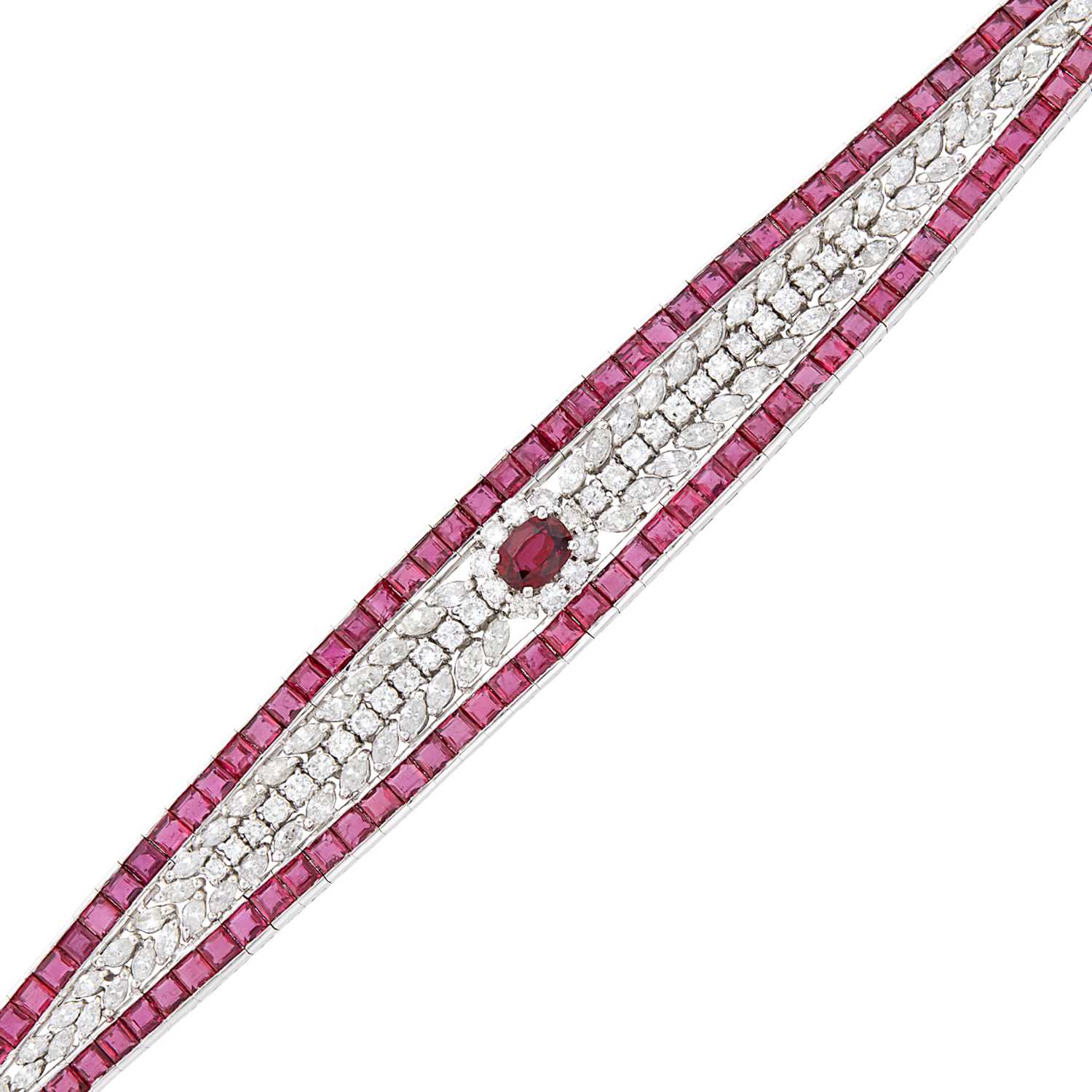Lot 1038 - White Gold, Ruby and Diamond Bracelet