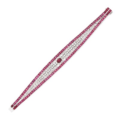 Lot 1038 - White Gold, Ruby and Diamond Bracelet