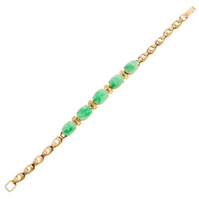 Lot 2212 - Gold and Jade Bracelet