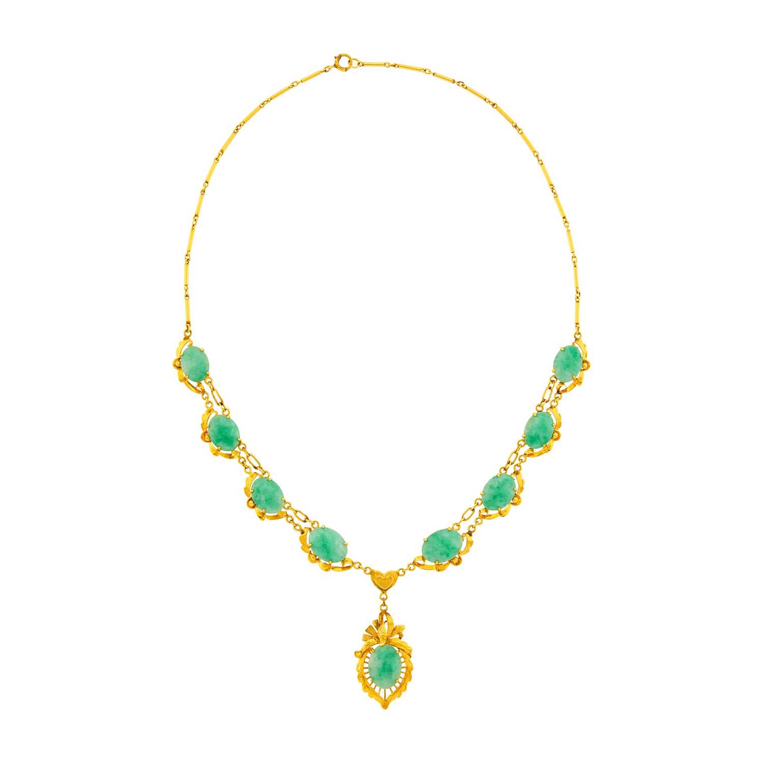 Lot 2209 - Gold and Jade Necklace