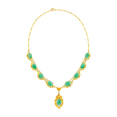 Lot 2209 - Gold and Jade Necklace