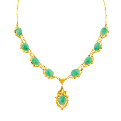 Lot 2209 - Gold and Jade Necklace
