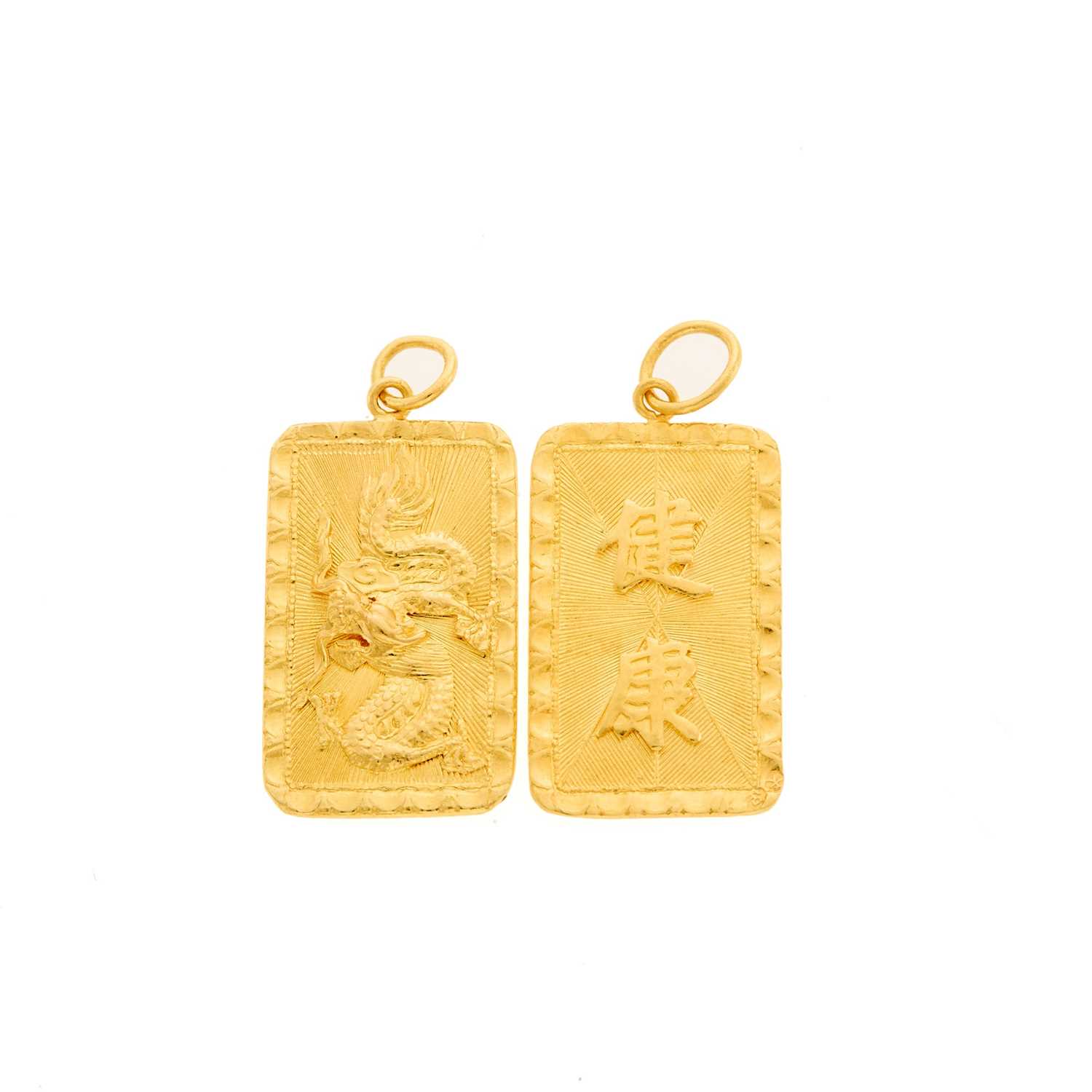 Lot 2210 - Two Gold Chinese Zodiac Rat and Zodiac Pendants