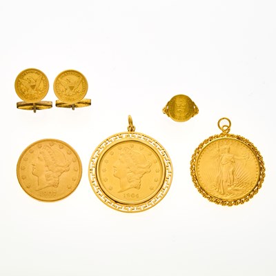 Lot 67 - Group of U.S. and World Gold Coin Jewelry & United States 1907 Double Eagle.