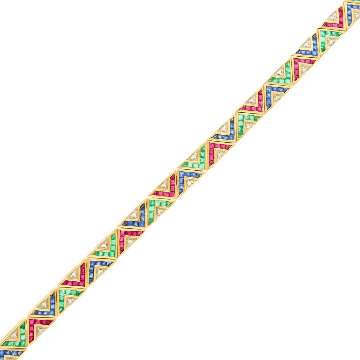 Lot 2033 - Gold, Gem-Set and Diamond Bracelet