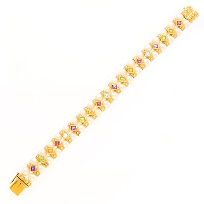 Lot 2006 - H. Stern Gold, Cultured Pearl, Gem-Set and Diamond Bracelet