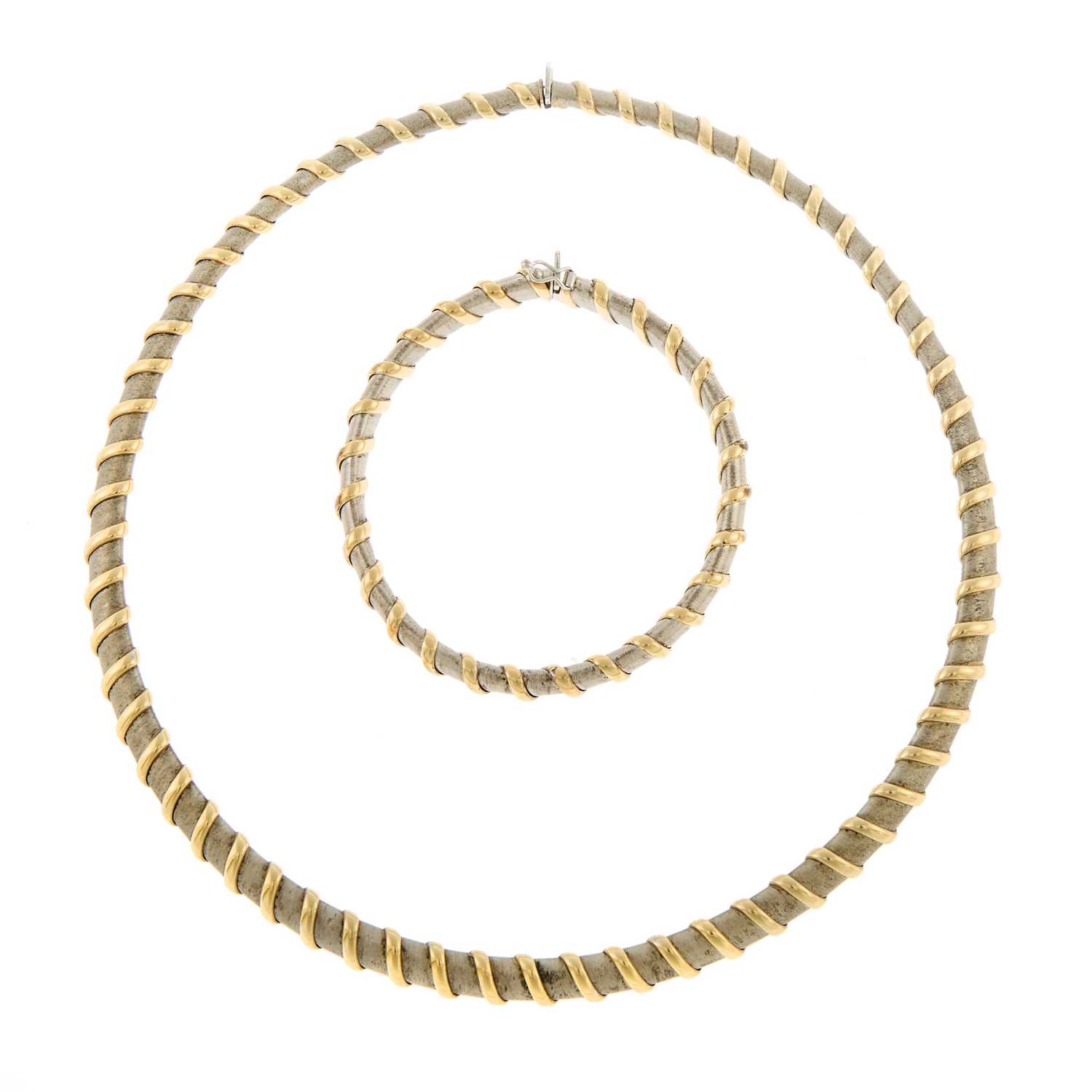 Lot 2133 - Two-Color Gold Necklace and Bracelet
