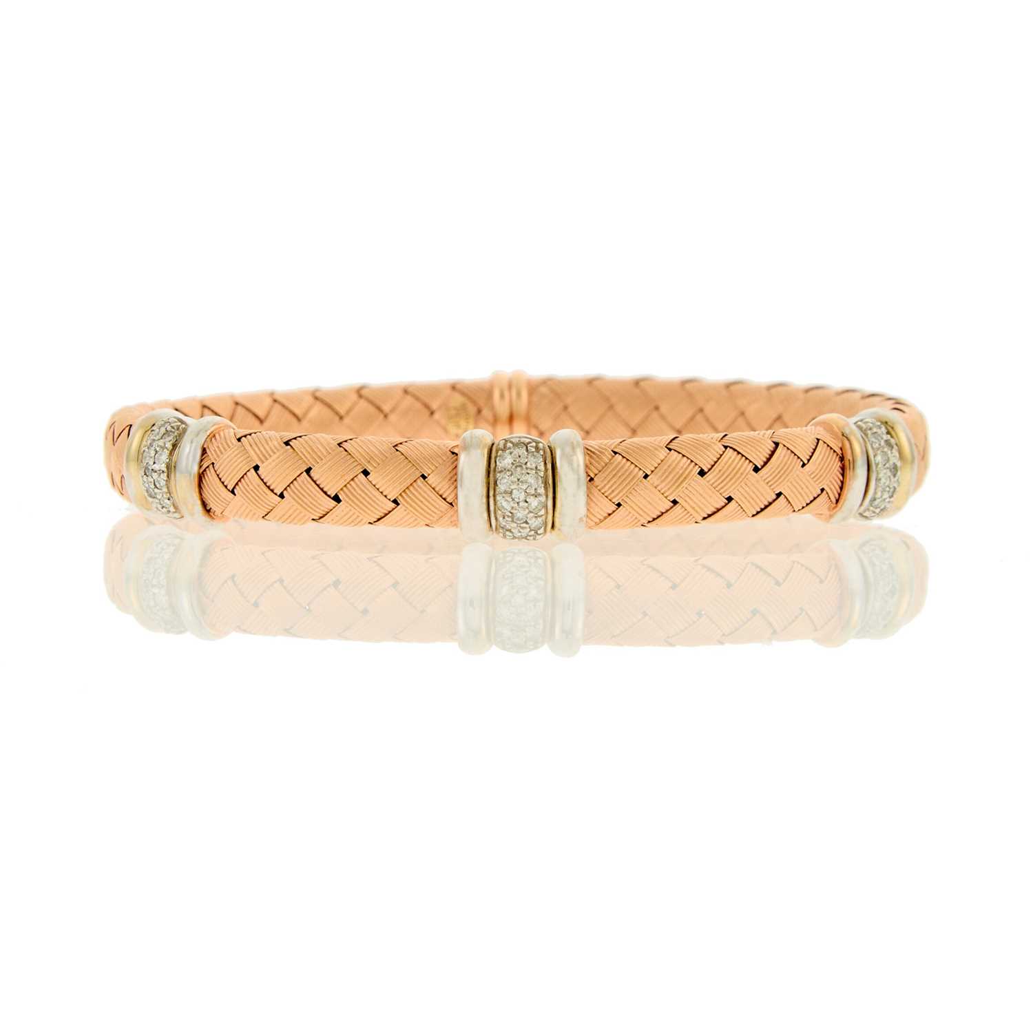 Lot 2063 - Two-Color Gold and Diamond Braided Mesh Bracelet