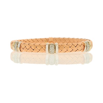 Lot 2063 - Two-Color Gold and Diamond Braided Mesh Bracelet