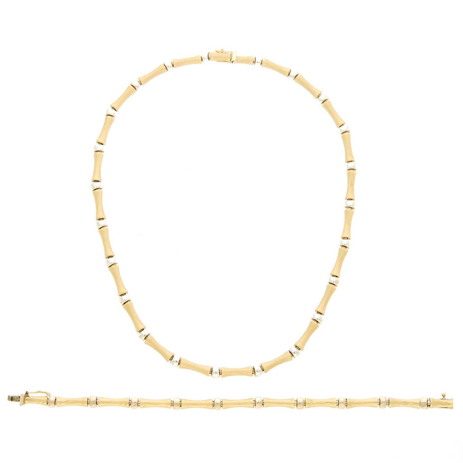 Lot 2067 - Two-Color Gold Link Necklace and Bracelet