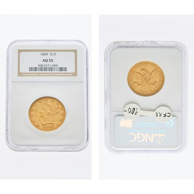 Lot 15 - United States 1849 Liberty Head Eagle - NGC AU-55