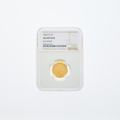 Lot 24 - United States 1854-O Three-Dollar Gold Piece - NGC AU Details, Cleaned