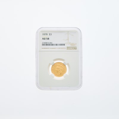 Lot 25 - United States 1878 Three-Dollar Gold Piece - NGC AU-58
