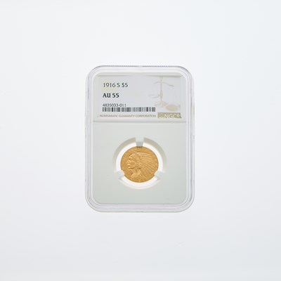 Lot 23 - United States 1916-S Indian Head Half Eagle - NGC AU-55