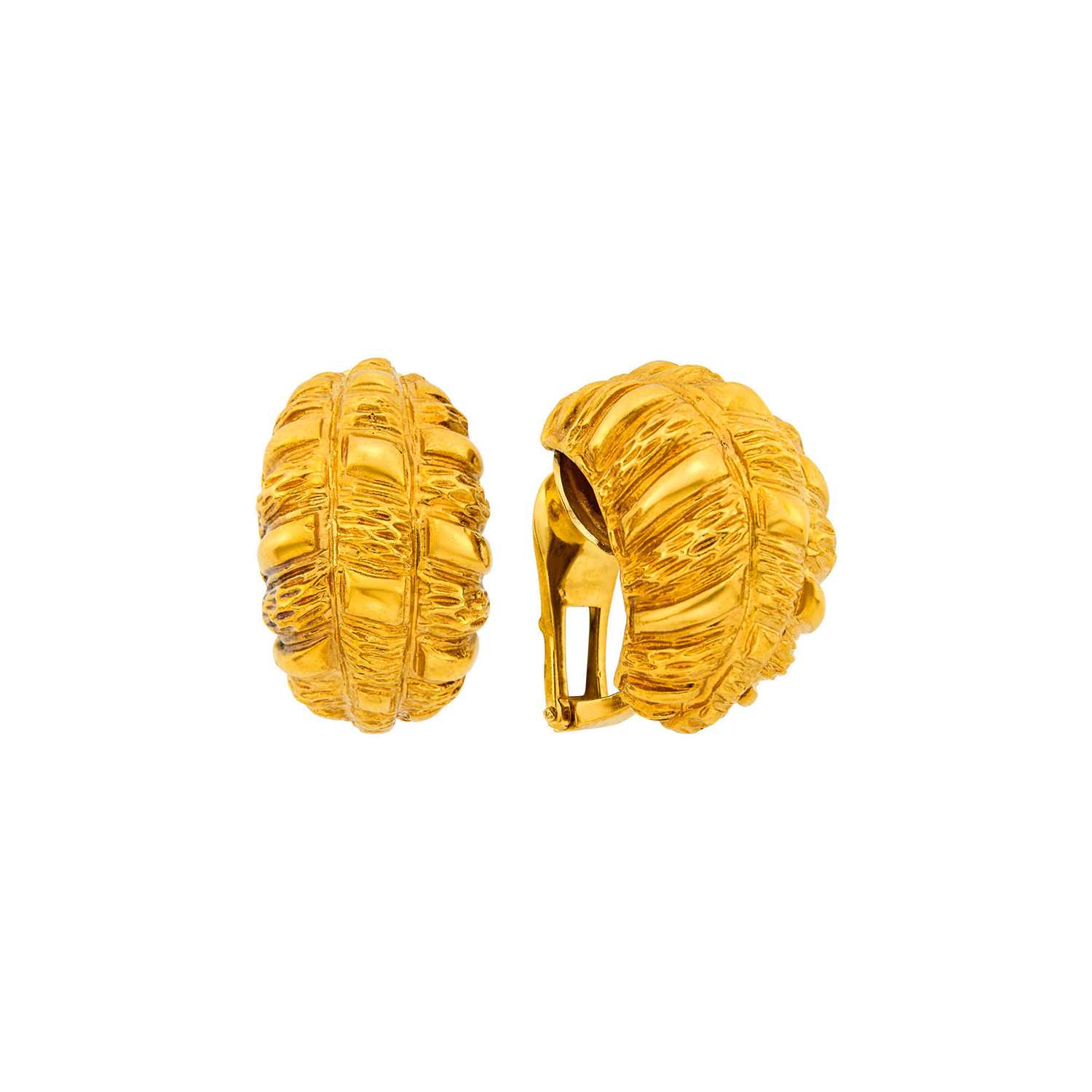 Lot 1024 - Pair of Gold Bombé Half-Hoop Earclips