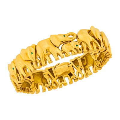 Lot 25 - Cartier Gold and Emerald Elephant Bracelet, France