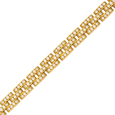 Lot 42 - Cartier Gold and Diamond Three Row 'Maillon Panthère' Link Bracelet, France