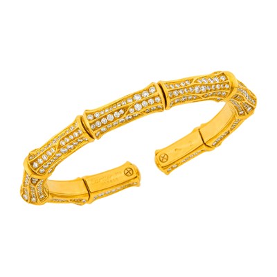 Lot 39 - Cartier Gold and Diamond Bamboo Bangle Bracelet, France