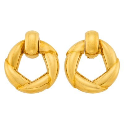 Lot 27 - Cartier Pair of Gold Door Knocker Hoop Pendant-Earrings