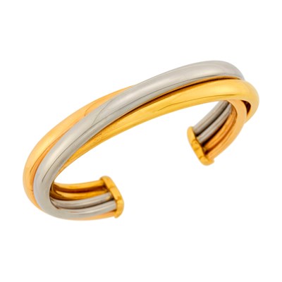 Lot 3 - Cartier Tricolor Gold 'Trinity' Cuff Bangle Bracelet