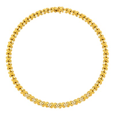 Lot 15 - Tiffany & Co. Gold and Diamond 'X' Necklace
