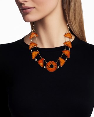 Lot 1073 - Double Strand Gold, Carved Carnelian and Cultured Pearl Necklace