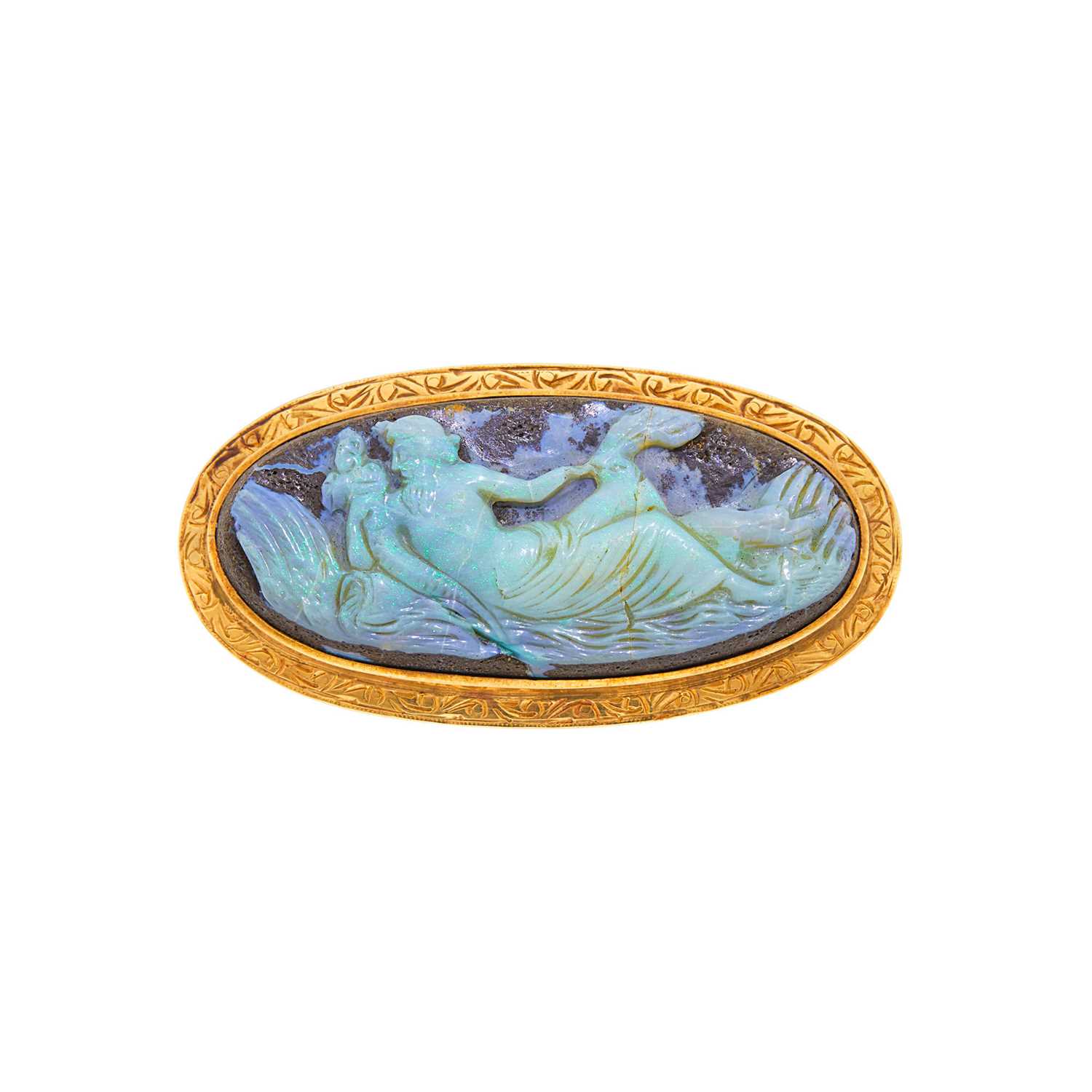 Lot 1072 - Antique Gold and Carved Boulder Opal Cameo Brooch