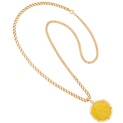 Lot 2188 - Gold Coin Medallion Pendant with Rose Gold Curb Link Chain Necklace