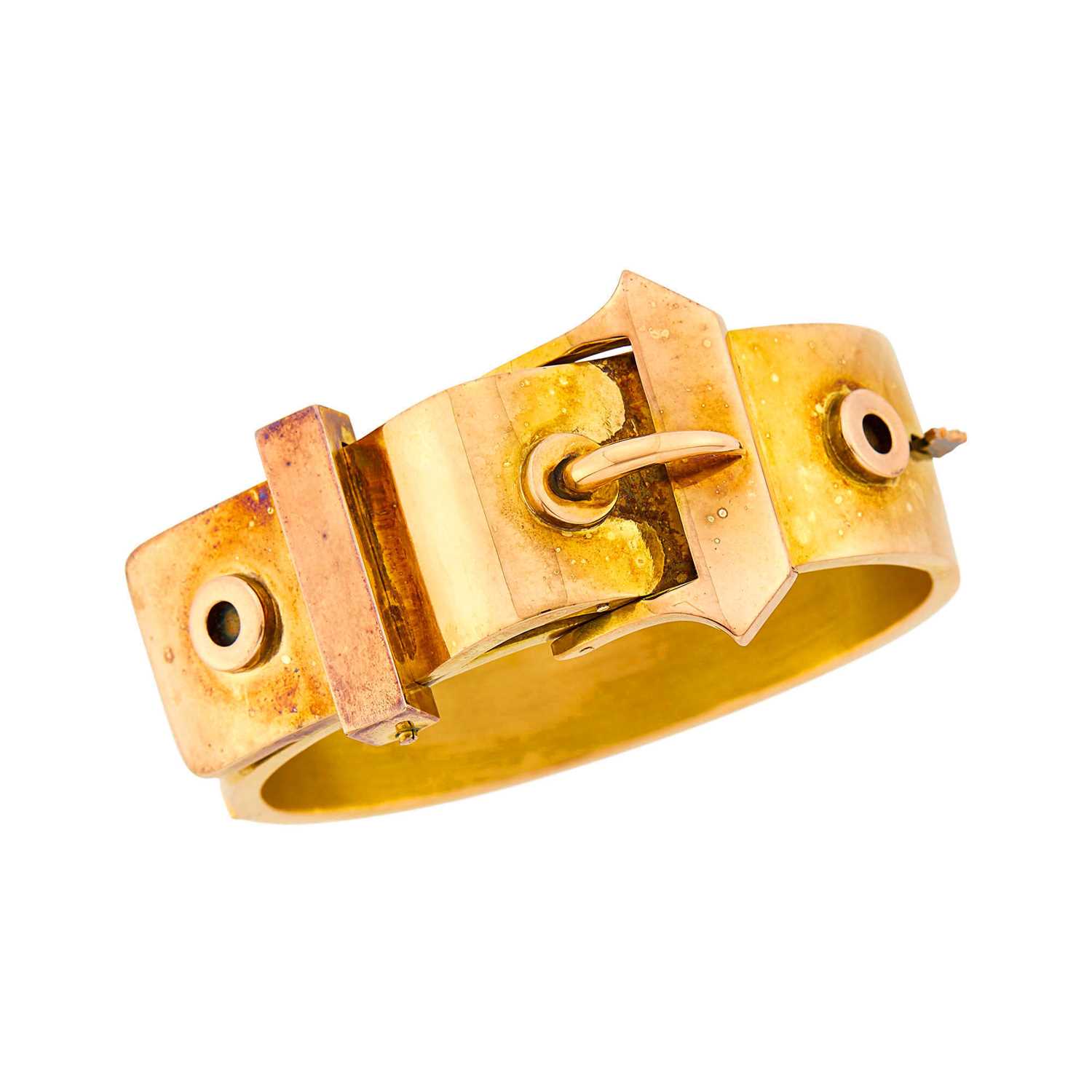 Lot 1069 - Antique Two-Color Gold Buckle Bangle Bracelet