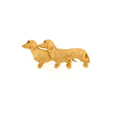 Lot 2266 - Gold Double Dachshund Brooch