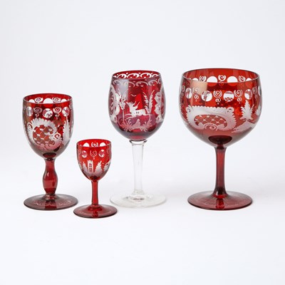 Lot 249 - Group of Bohemian Blown Ruby Cut to Clear Glassware