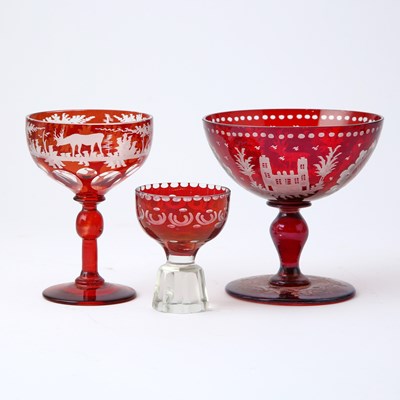 Lot 249 - Group of Bohemian Blown Ruby Cut to Clear Glassware