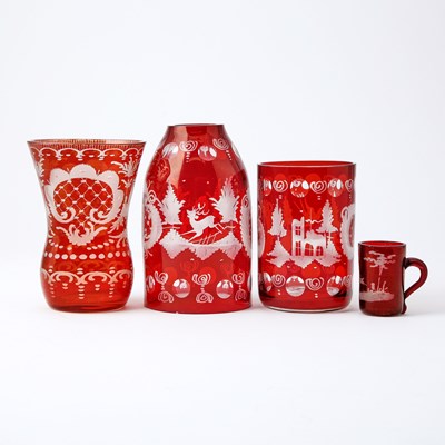 Lot 249 - Group of Bohemian Blown Ruby Cut to Clear Glassware